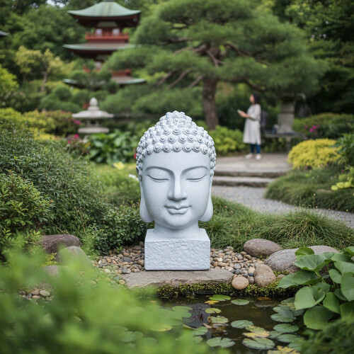 Boeddha-hoofdsculptuur, 70 cm, weerbestendig polyhars