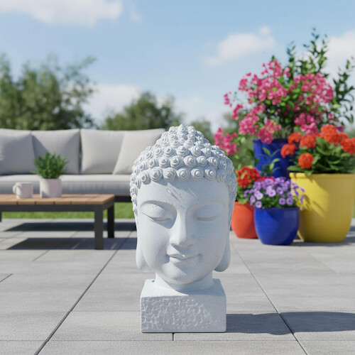 Boeddha-hoofdsculptuur, 70 cm, weerbestendig polyhars 2