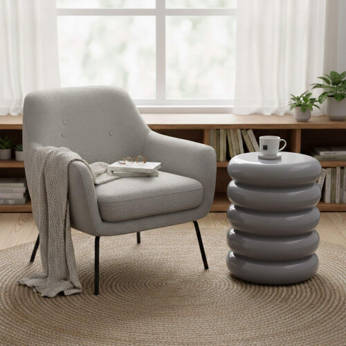 Bijzettafel en kruk van ijzer met bubbeldesign