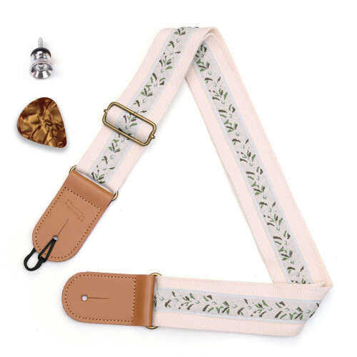 Sangle de guitare brodée élégante, matériau en Polyester,-blanc