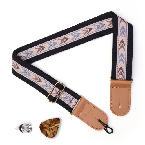 Sangle de guitare brodée confortable pour guitares-Noir