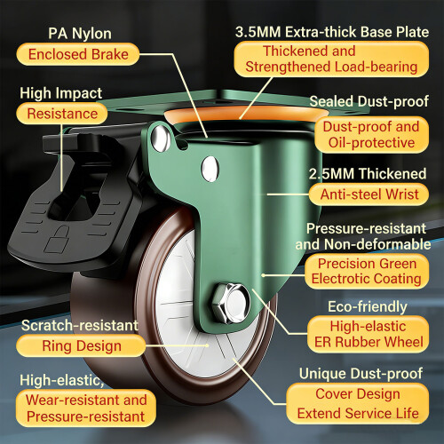Large 70mm Rotating Rollers Including Brake Mechanism-2.5 Inch 1