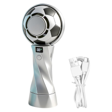 Tragbarer, fußballförmiger Handventilator mit Kühlfunktion, wiederaufladbar, digitale Akkuanzeige – ideal für Fußballspiele im Freien