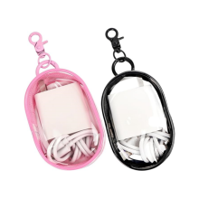 PVC Storage Bag for Organizing Data Cables, Chargers, Earphone, Earbud, Keys, Change, Camera Chips, Clear Figure Display Bag with Keychain