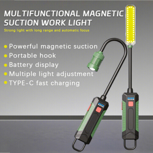 Rechargeable Work Lights, COB Portable LED Work Light with , Hook Work Flashlight for Lathe, Car Repair, Emergency, 4 Lighting Modes 1