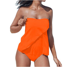 Strapless Tankini Swimsuits for Women 2 Piece Bathing-Orange M