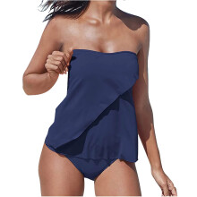 Strapless Tankini Swimsuits for Women 2 Piece-Navy blue S