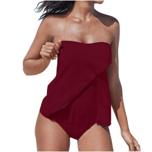 Trägerlose Tankini-Badeanzüge für Damen, 2-teilige-Weinrot XL