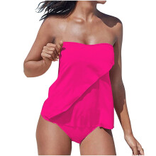 Strapless Tankini Swimsuits for Women 2 Piece-rose red XXL