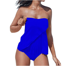 Maillot de bain tankini sans bretelles pour femme, 2-Bleu M