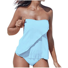 Strapless Tankini Swimsuits for Women 2 Piece-light blue L