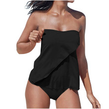 Strapless Tankini Swimsuits for Women 2 Piece Bathing-Black XL