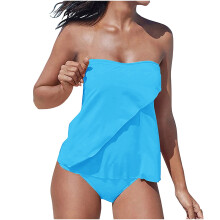 Trägerlose Tankini-Badeanzüge für Damen, 2-teilige-Himmelblau M