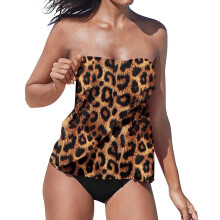 Strapless Tankini Swimsuits for Women 2 Piece Bathing-Khaki L