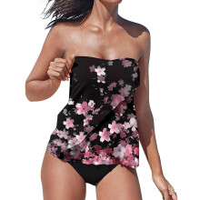 Strapless Tankini Swimsuits for Women 2 Piece Bathing-Pink S