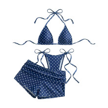 3-teiliges Neckholder-Bikini-Set für Damen mit-Blau XL