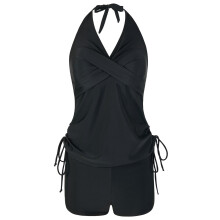 Women Two Piece Halterneck Tankini Swimsuit Set with-Black S