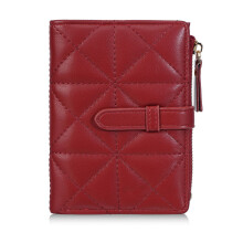 Women Wallet Simple Bifold Wallets PU Leather Purse Slim-Red