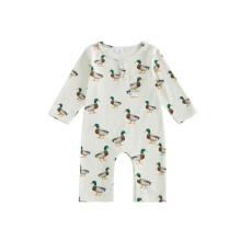 (6-12 Months, Duck) Baby Boys Jumpsuit, Long Sleeve Duck/Cow Print Casual Autumn Newborn Romper Clothes