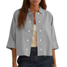 Linen Shirts for Women Soft Cotton Button Down Spring-Gray M