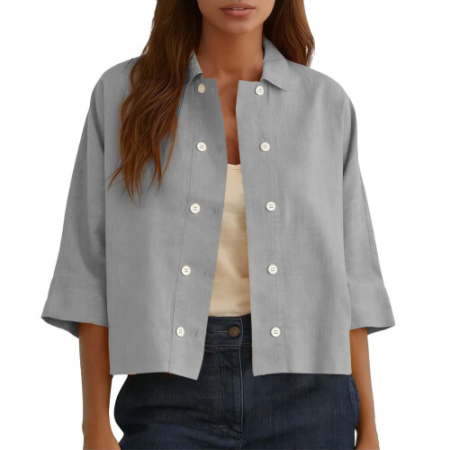 Linen Shirts for Women Soft Cotton Button Down Spring-Gray M