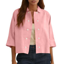 Linen Shirts for Women Soft Cotton Button Down Spring-Pink XL