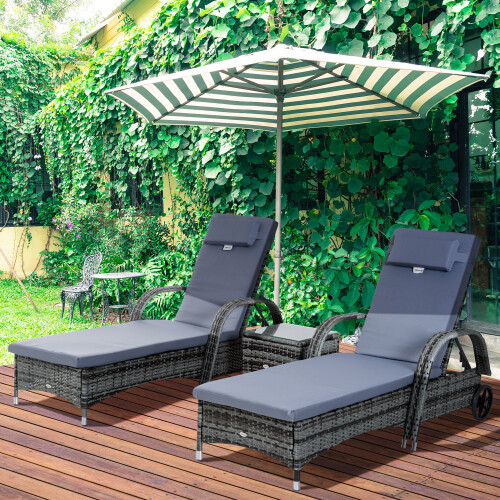 3-piece rattan sun lounger set in grey 2