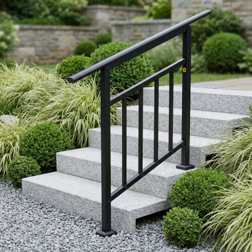 Living And Home 2-3 Step Black Galvanized Steel Adjustable Stair Handrail