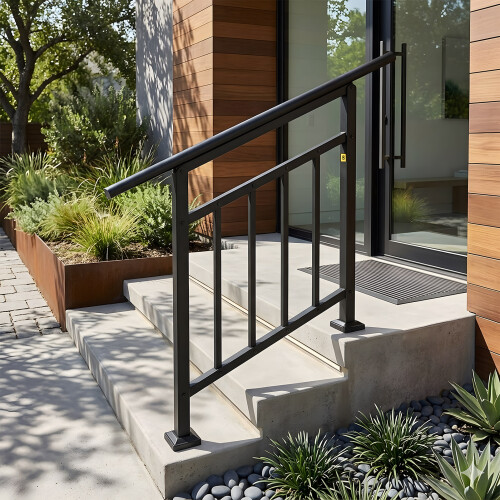 Living And Home 2-3 Step Black Galvanized Steel Adjustable Stair Handrail 1