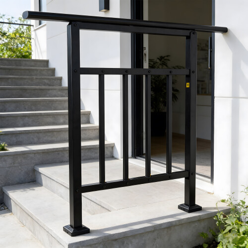 Living And Home 2-3 Step Black Galvanized Steel Adjustable Stair Handrail 2