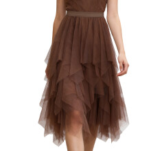 Asymmetric Mesh Tulle Long Skirt Flowing Layered-Khaki XXL