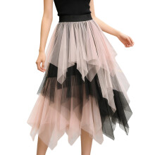 Womens Asymmetric Tulle Skirt Layered-pink apricot black S