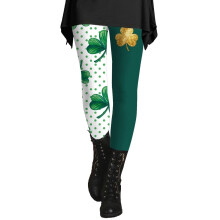 WomensPatricks Day Shamrock Leggings High Waist-White L