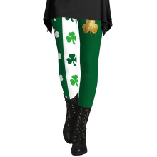 WomensPatricks Day Shamrock Leggings High Waist-Army Green XL