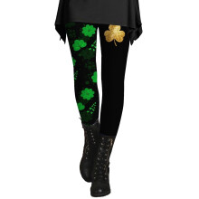WomensPatricks Day Shamrock Leggings High Waist-Black XL