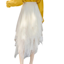 Women's Midi Length Elastic Waist Asymmetric Layered-apricot L