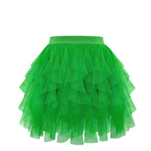 Women Asymmetric Layered Mesh Tulle A Line Short Skirt-Green M