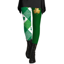 WomensPatricks Day Shamrock Leggings High Waist-Light Green M
