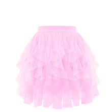 Women Elegant Solid Color Asymmetric Tulle Skirt Tutus-Pink S