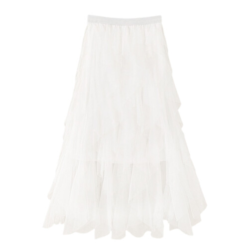 Irregular Layered Ruffle Tulle A-Line Carnival Costume-White M