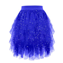 Womens Sparkly Star Sequins Mesh Tulle Short Skirt-Blue L
