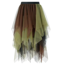 Women Asymmetric Layered Mesh Tulle Prom-black card brown XL