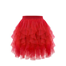 Women Evening Party Tulle Skirt Tutus Layered Mesh-Red S