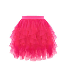 Asymmetric Tulle Skirts for Women Elasatic Waist-Rose Red S