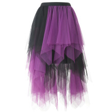 Layered Ruffle Mesh Tulle Long Skirt Flared A Line-black pu XL