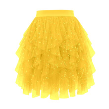 Womens Elastic High Waist Tulle Short Skirt Glitter-Yellow XL