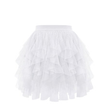 Women Layered Tulle Short Skirt Elastic Waist Solid-White S