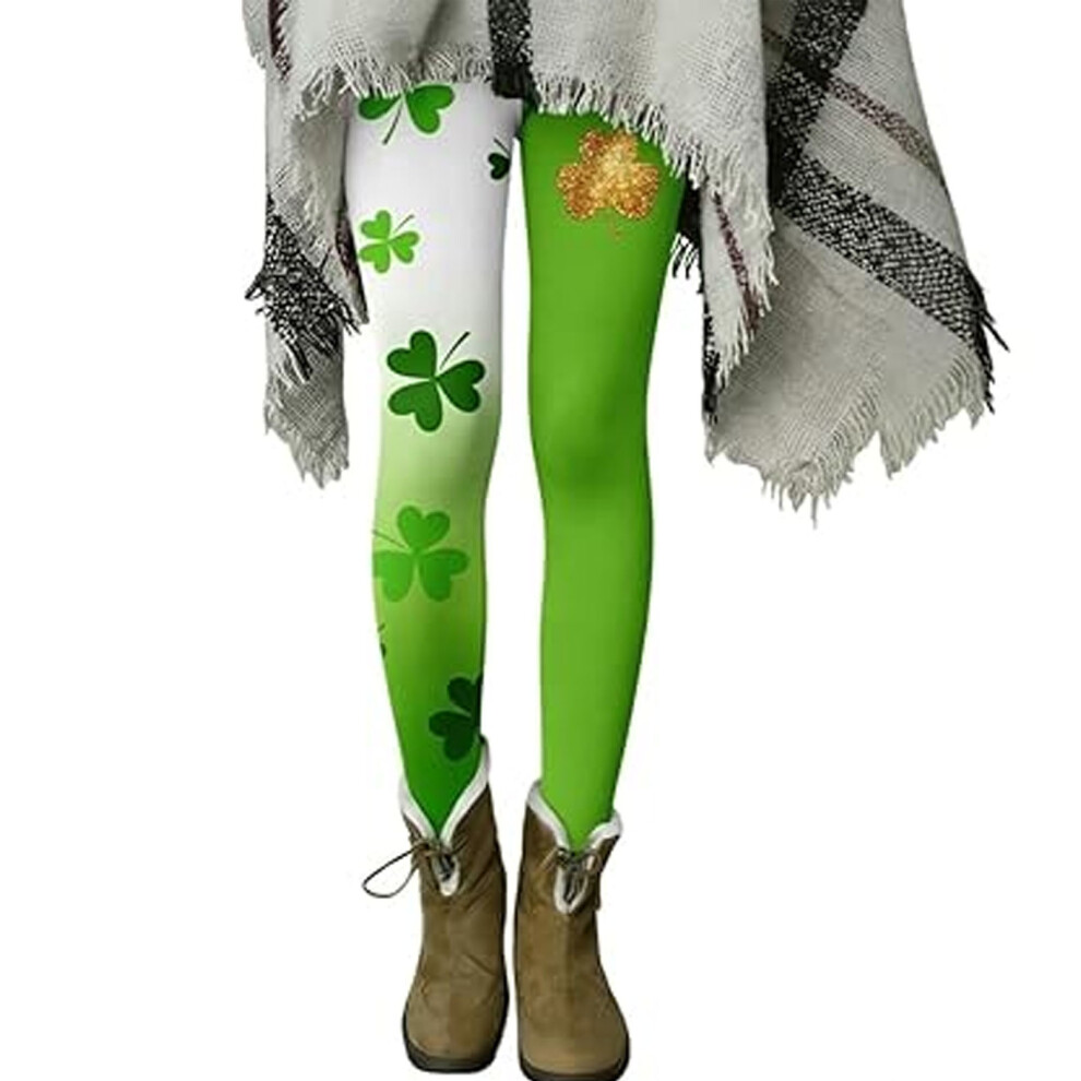 Womens Patricks Day Shamrock Leggings High  Tights Yoga-Green S