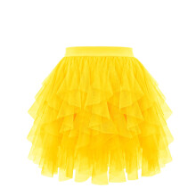 Women's Layered Tulle Short Skirts Elastic High Waist-Yellow XL