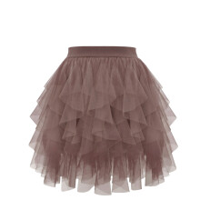 Women Layered Tulle Short Skirt Elastic Waist Solid-brown M
